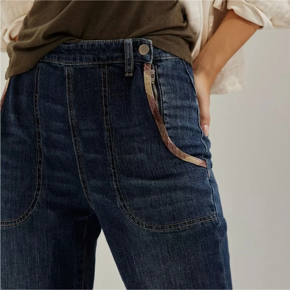 NWOT Anthropologie Pilcro Hi-Rise Plaid Trimmed Cropped Boyfriend Jeans - Picture 5 of 14